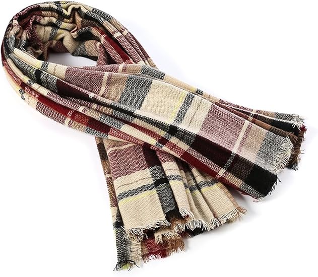 Trends Womens Fall Winter Scarf Plaid Tassel Soft Warm Blanket Scarves Womens Shawl Wraps