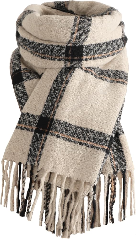 Trifabricy Winter Scarfs for Women, Long Blanket Scarf, Fashion Soft Taseel Plaid Scarf, Chunky Oversized Shawls and Wraps