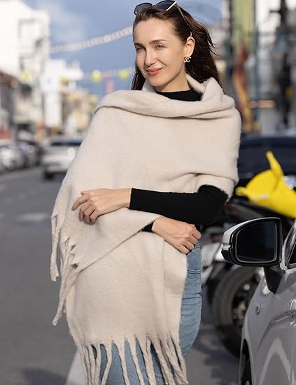 Women Big Chunky Colorful Blanket Fluffy Soft Scarves Winter Colorful Shawl Warps