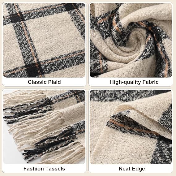Trifabricy Winter Scarfs for Women, Long Blanket Scarf, Fashion Soft Taseel Plaid Scarf, Chunky Oversized Shawls and Wraps