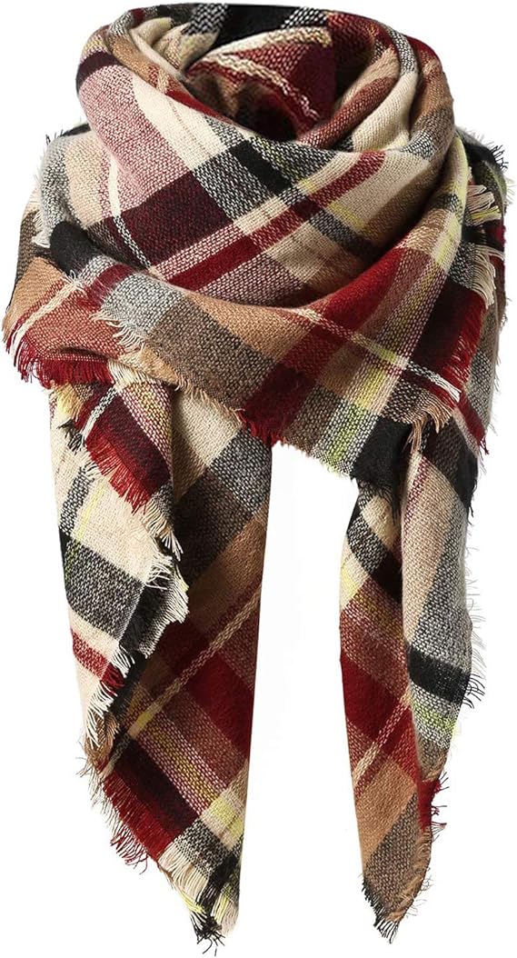 Trends Womens Fall Winter Scarf Plaid Tassel Soft Warm Blanket Scarves Womens Shawl Wraps
