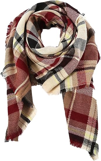 Trends Womens Fall Winter Scarf Plaid Tassel Soft Warm Blanket Scarves Womens Shawl Wraps